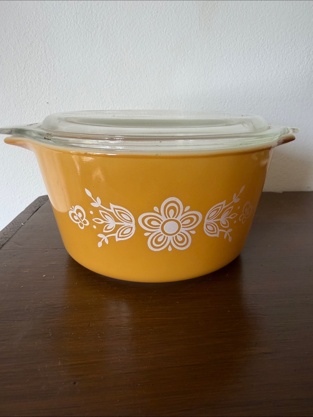 Pyrex Yellow Floral Casserole with Clear Glass Lid